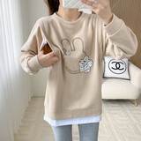 米娅琳产后哺乳衣上衣外出秋冬季辣妈长袖哺乳卫衣秋装新款大码喂奶衣服 卡其色（春秋款） L（适合90-120斤）