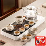 瓷牌茗茶具（cipaiming teaset）现代高档茶具整套家用全自动一体式茶盘办公会客功夫茶台烧水壶 白色仿乌金石茶盘+富竹西施套装