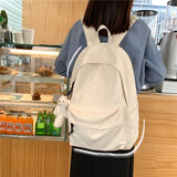 玛嘎 2021年夏季帆布书包女生韩版小清新学院风中学生双肩包日系原宿风ins可爱高中生大学生休闲背包 白色(带小熊挂件)