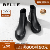 百丽（Belle）肌理感休闲靴女商场款柔软皮面短靴加绒A2D1DDD3 黑色-厚绒 37 (235mm)