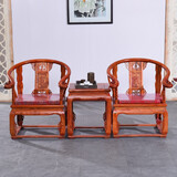 杭忠府古典家具圈椅三件套实木榆木太师椅中式官帽椅皇宫椅茶几组合 南榆木皇宫椅三件套