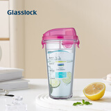 Glasslock 韩国进口玻璃水杯加厚可爱情侣杯随手杯可爱透明茶杯 钢化玻璃带刻度红色附杯套 450ml