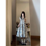 镜莎连衣裙学生2024夏季新款学院风小个子复古碎花背带裙学生中长款 裙子+上衣 均码（可备注码数）