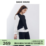 BASIC HOUSE/百家好衬衫女装秋新款设计感小众宽松假两件韩版上衣女 黑色 S