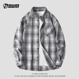 POUM格子衬衫外套男士春秋款长袖休闲衬衣男装潮牌2108白色3XL