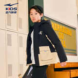 鸿星尔克（ERKE）童装男中大童连帽风衣儿童冬季保暖新款羽绒服正黑140