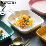 TENGTOO 烤盘烤箱用焗饭盘陶瓷北欧日式烘焙手柄彩色耐高温点心盘西餐盘 白色-带柄盘（铲形) 22cm