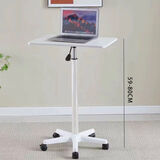 珍时光滑轮移动小桌子站立式工作台可升降小型床边桌笔记本电脑办公书桌 白色-[白气缸升高59-80]