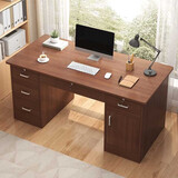 人文成家电脑桌台式简约办公书桌家用写字台桌办公室桌椅套装成人工作桌子 【豪华五抽带柜】胡桃色140*60cm