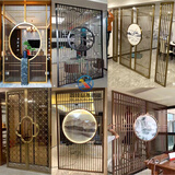 不锈钢屏风钛金镂空隔断遮挡玄关客厅入门中式花格金属背景墙定制 黄钛金（定制联系客服报价）