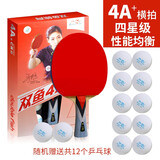 双鱼（DOUBLE FISH） 乒乓球拍初学者成品拍双面反胶皮套装快攻型学生业余训练乒乓拍 横拍 4A+横拍（单）12球