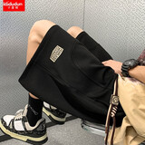 卡度顿特大码300斤短裤男夏季ins胖子潮流休闲五分裤青少年学生宽松马裤 黑色 7XL 建议220-240斤