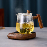 圆舍（Yumsir） 可烧水100度加热杯垫温茶器恒温杯垫加热底座快速热奶定时暖杯垫 【深木纹】+透明 木把茶壶