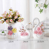 帕美居 欧式天鹅陶瓷摆件一对创意家居客厅书房电视柜装饰品开业结婚 天鹅一对+花瓶+玫瑰花