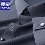 罗蒙（ROMON）易打理四面弹冰丝长袖衬衫男士春秋款商务中青年无痕免烫衬衣男寸 C6018蓝色【绣花款】 3XL
