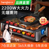 亨博电烧烤炉烤肉锅电烤盘电烤炉烧烤架多功能烤串机羊肉串无烟不粘家用一体机韩式煎烤盘商用室内户外 双烤网·涂层升级款+牛排锅 2层