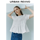 UR夏季新款女装时尚多巴胺娃娃衫短袖罩衫衬衫UWU240062 本白 M