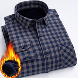 云廷纯棉保暖衬衫男加绒加厚磨毛格子衬衣全棉法兰绒免烫一体绒爸爸装 BN863 深蓝小格 42 /2XL