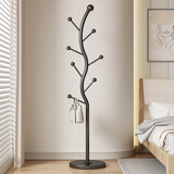 木樽奶油风网红衣帽架卧室挂衣架落地家用室内简约立式挂包收纳衣服架 哑光黑树杈主杆+曜石黑岩板底座