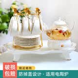 那些时光欧式茶具陶瓷英式茶壶下午 茶花茶杯茶具套装耐热泡茶壶 白玫瑰（6杯碟+壶）含铁架+勺(（托盘简装）)