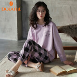 多拉美睡衣女春秋纯棉长袖套头休闲可外穿春秋季女士家居服套装 L
