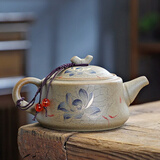 WCZ胖东来茶具粗陶茶壶功夫配件紫砂壶老陶泥复古手把壶家用办公侧把 莲莲有鱼竹节壶 201mL(含)-300mL(含)