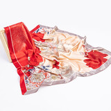 达芬奇密码专柜礼盒装 春秋缎面大方巾长巾丝巾女 新款欧美风 牡丹初妆 红色