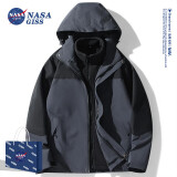 NASA GISS冲锋衣男女三合一户外防风防水外套男秋冬季加厚登山服情侣夹克潮 深灰【三合一】 L【建议110-130斤】