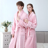 岁末法兰绒睡袍男加绒加厚女士浴袍秋冬款情侣睡衣珊瑚绒洗澡浴衣保暖 2001樱花粉 【女】 M 【155-165CM，80-130斤】