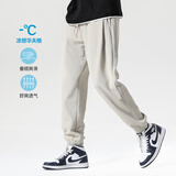 布衣传说 冰感华夫格 夏季薄休闲裤男裤宽松运动束脚九分裤 浅卡其（束脚） XL