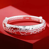 银手镯送妈妈生日礼物实用的母亲节礼物给婆婆奶奶三八妇女节礼物 莲花手镯30g+证书+专柜礼盒