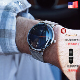 M.B.K 美国品牌MBK进口手表 3D弧面机械表男表休闲商务时尚超薄防水男士手表 M1008G-2-P51LYT钢壳蓝面银钉钢网带