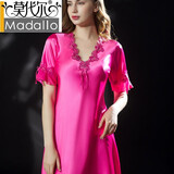 莫代尔新款睡衣女士夏睡裙短袖冰丝连衣裙性感蕾丝薄款家居服大码睡衣女 306款玫红色冰丝 XL 码 推荐120~140斤