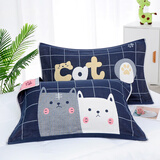 沐凡 枕巾 纯棉一对2条装 全棉纱布情侣家用加大加厚透气枕头巾 方格猫一对