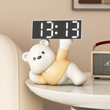 辰鱼奶油风时钟摆件闹钟客厅电视柜桌面摆放钟表台式装饰品创意电子钟 小熊懒懒时钟-黄色