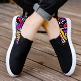 新款男鞋驾车韩版潮流百搭帆布鞋男士一脚蹬休闲懒人鞋老北京布鞋 A-1彩色-运动鞋码 41