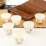 金岚玉 唐山骨瓷小茶杯玉兰花开茶具功夫茶杯骨粉中式小水杯美人杯 虞美人草-美人杯70ml6只