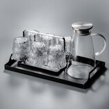 格娜斯（CRISTALGLASS） 日式冰川纹玻璃杯子家用客厅喝水杯待客绿茶杯套装水晶杯水具 透明冰川杯矮款6只+黑色杯架+托盘+水壶