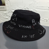 黑白涂鸦字母渔夫帽男潮牌嘻哈街头潮人日系韩版ulzzang学生潮盆帽ins夏季遮阳帽 黑色 M（56-58cm）