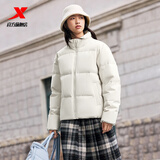 特步（XTEP）80%绒短款羽绒服男女款冬季新款保暖防风加厚外套男 棉花白-0115-80%绒 XL