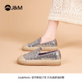 快乐玛丽（J&M）渔夫鞋女士单鞋春夏时尚亮片厚底懒人一脚蹬女鞋 灰色 38 