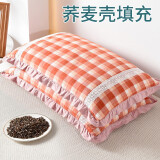 南极人（NanJiren） 家纺荞麦枕头枕芯颈椎睡眠家用夏季单人全荞麦壳枕头芯一对拍2 大花边橘白格-荞麦枕单只装
