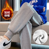 莱姆斯丁纯棉运动裤女加绒加厚春秋宽松显瘦束脚学生百搭休闲卫裤女长裤 灰色【加绒加厚】 XL 115-130斤