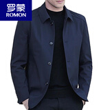 罗蒙（ROMON）行政夹克 2026新款男士春秋季外套中年男装夹克休闲上衣爸爸装宽 钮扣款藏青色 XL 180建议135-150斤