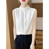 温莱蔓莎内搭神器无袖打底衬衫女外搭开衫半高领花边袖背心宽松木耳领上衣 白色 M 90-110斤