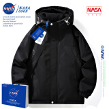 NASA GOOD官方外套男士羽绒服2023新款冬季加厚防寒短款衣服男装连帽加大码 黑色 XL（建议140-160斤）