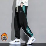 三叶草贝壳头秋冬季新款正品时尚运动裤男休闲束脚宽松卫裤加绒保暖长裤潮 黑色加绒款 3XL码【建议体重165-185斤】