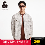 杰克·琼斯（JACK&JONES）秋季新款宽松翻领格纹花呢潮流百搭小香风外套长袖衬衫夹克男款 石灰花灰G01 常规 165/88A/XS