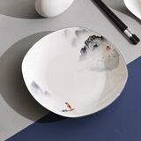 国玥骨瓷盘子家用碟子陶瓷饭盘中式沙拉盘单品自选高温骨质瓷釉中彩 江山如画8英寸方盘一个