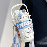 书穗儿网红保温杯大容量女生高颜值水杯带吸管学生运动杯子便携双饮杯口 白色-635ml+随机金属贴+立体贴